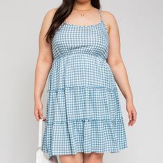 Picnic in the Park Gingham Strappy Dress in Blue PLUS This sleeveless (with crossed straps in the back!) dress is perfect for an impromptu afternoon picnic or a moonlit walk on the beach. 100% Rayon Textured Fabric Dress, Afternoon Picnic, Walk On The Beach, Strappy Dress, Picnic In The Park, Strappy Dresses, Gingham Dress, Beach Walk, Back Dress