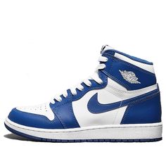 The Air Jordan 1 Retro High OG BG 'Storm Blue' is a classic colorway of Michael Jordan's first signature shoe that is finally seeing a retro release in December 2016. The design of the shoe combines white leather on the side panel and forefoot with cracked Storm Blue on the Swoosh branding, ankle collar, and toecap. The shoe also comes with classic Nike Air and Wings branding, a white midsole, and a Storm Blue outsole. This is a must-have sneaker for any Air Jordan or Nike fan, so don't miss you Blue Classic High-top Sneakers For Sports, Classic Blue High-top Sneakers For Sports, Blue High-top Breathable Jordan Shoes, Blue Breathable High-top Jordan Shoes, Blue High-top Jordan Shoes For Light Sports, Classic Blue Basketball Shoes With Round Toe, Classic Blue Basketball Shoes For Sports, Classic Blue Basketball Shoes, Classic Blue High-top Sneakers For Streetwear