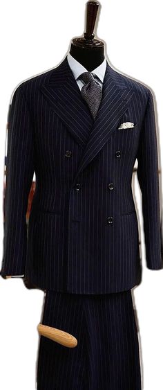 Elegant Pinstripe Double Breasted Long Sleeve Suit, Elegant Navy Long Sleeve Set, Blue Striped Suit, Business Suits, Business Suit, British Style, Double Breasted, Navy Blue, Navy