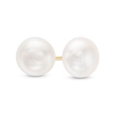 Simple, subtle and absolutely breathtaking, these pearl stud earrings are perfect any time. Set atop 14K gold posts, luminous 7.0-8.0mm button-shaped cultured freshwater pearls glimmer. Buffed to a bright luster, these earrings secure comfortably with friction backs. Mens Jewelry Box, Daith Jewelry, Triple Hoop Earrings, Clean Gold Jewelry, Gold Bar Earrings, Hammered Hoop Earrings, Accessories Diy Jewelry, Bar Earrings, Pearl Stud Earrings