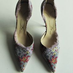 Alexandra Neel $686 Satin Floral Print D' Orsay High Heels Size 5.5 Us/ Eu 36.5 Gorgeous Alexandra Neel D'orsay Satin Floral Print High Heels New Retail Showroom Display Item In Excellent Unused Condition Very Faint Wear On Bottom Soles From Customers Trying On In Store Retail $686, Discounted $500!!! Feminine Fitted Wedding Shoes With Almond Toe, Ankle Strap Fitted Court Shoes For Spring, Fitted Ankle Strap Court Shoes For Spring, Fitted Almond Toe Court Shoes For Summer, Spring Wedding Court Shoes With Branded Heel Counter, Spring Wedding Court Shoes With Branded Heel, Feminine Fitted Heels With Floral Print, Elegant Open Heel Floral Heels, Formal High Heels With Floral Print