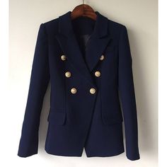 Double Breasted Metal Lion Buttons Blazer Jacket Navy Blue Blazer Women, Double Blazer, Blue Blazer Women, White Blazer Women, Black White Blazer, Slim Blazer, Elegant Blazers, Navy Blue Blazer, Power Dressing