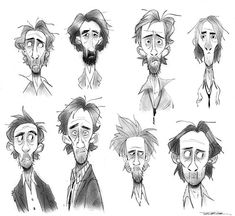 some sketches of different facial expressions from the past few years, including beards and mustaches