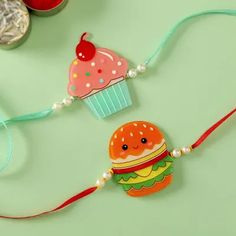 an assortment of items on a table including cupcakes, macaroni and cheese