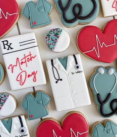 decorated cookies with medical symbols and stethoscopes