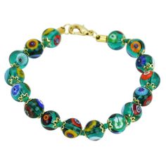 Add a touch of classic Venetian style to your outfit with this elegant Murano millefiori bracelet. Centuries-old Murano glass technique perfected by Italian master craftsmen is used to create colorful mosaic effect that is fun and trendy, yet classic and timeless. This is a unique piece of Venetian jewelry that will brighten up your look and your day. Each Murano Mosaic bracelet measures approximately 7 3/4 inches in length and comes with an attractive velvet pouch and a certificate of authentic Handmade Elegant Clear Bracelets, Elegant Handmade Clear Bracelets, Elegant Glass Beaded Bracelets As Gift, Elegant Czech Glass Beaded Bracelets, Elegant Round Czech Glass Beaded Bracelets, Elegant Handmade Glass Bracelets, Elegant Glass Bracelets With Round Beads, Elegant Beaded Glass Bracelets, Glass Bracelets For Jewelry Making