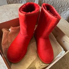 Ugg Boots Nwot Women Classic Short Ii Red Boot Size 6. Never Worn Classic Red High-top Boots, Classic Red Winter Boots, Casual Boots With Red Sole And Round Toe, Red High-top Casual Boots, Casual Red Winter Boots, Casual Red High-top Boots, Classic Red Boots With Round Toe, Casual Boots With Red Sole And Closed Toe, Casual Closed Toe Boots With Red Sole