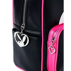 Pink and Black Playboy Rhinestone Mini Backpack - Spencer's Trendy Backpack For Streetwear With Zipper Closure, Trendy Backpack With Zipper Closure For Streetwear, Trendy Streetwear Backpack With Zipper Closure, Bunny Design, Bunny Designs, Playboy Bunny, Travel In Style, Paris Hilton, Pink And Black