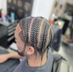 Men Braids Hairstyles Short Hair, Mens Braids With Taper, Braids To The Side Men, Men Side Braids, 2 Cornrows Men, Braids Styles Men, Taper Fade Braids Men, Stitch Braids Men Short Hair, Taper Fade With Braids