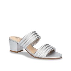 Bella Vita-Georgette Slide Sandal Refresh your footwear collection with the Georgette slide sandal from Bella Vita. The chic design flaunts a puffy two-banded design with padded insole and complementing block heel for enhanced style. Silver Open Toe Mules With Padded Heel, Silver Mules With Padded Heel For Spring, Summer Silver Mules With Padded Heel, Silver Mules With Padded Heel For Summer, Silver Mules With Padded Heel And Round Toe, Silver Open Toe Slides With Cushioned Footbed, Silver Open Toe Synthetic Mules, Silver Synthetic Slides With Round Toe, Silver Slip-on Heels For Spring