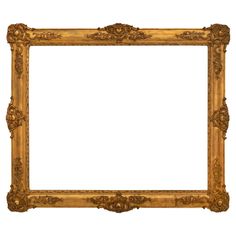 an old gold frame with ornate carvings on the edges, isolated against a white background