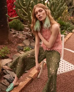 Beautiful Caroline Lossberg for Gala Magazine by Andreas Ortner Cactus Fashion Editorial, Garden Editorial, Pink Green Fashion, Cactus Fashion, Womens Outdoor Fashion, Fashion Photography School, Garden Shoot, Hippy Fashion, Garden Photoshoot