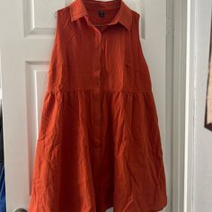 Sleeveless Collared Button Up Dress Never Worn Can Not Button Without A Gap Size H Chest If I Was Small Cheated This Would Have Been Adorable Size 16/18 Shein Dress, Shein Dresses, Button Up Dress, Color Orange, Size 16, Colorful Dresses, Gap, Button Up, Womens Dresses