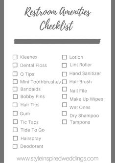 a checklist with the words rest room amenities checklist