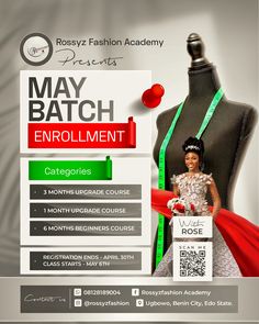 an advertisement for a fashion show featuring a mannequin wearing a red dress and green sash