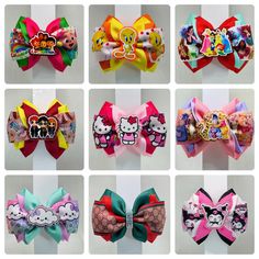 *Handmade hair bows🎀  *Bow is approximately 4"x 3.5" *Made with ribbon grosgrain and alligator clip. Hair Bow Instructions Beautiful Bows Boutique, Disney Ribbon Hair Bows, Boutique Hair Bow Tutorial, Fancy Hair Bows, Easy Hair Bows, Character Hair Bows, Funky Bow, Unique Hair Bows, Stacked Hair Bow