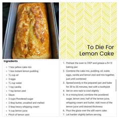 the recipe for lemon cake is shown here