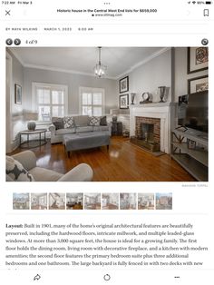 an image of a living room with fireplace and couches in the middle of it