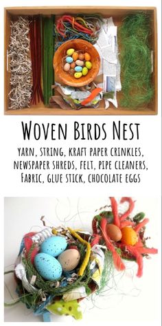 an easter nest with eggs and carrots in it, next to the words'invitation to build a bird nest '