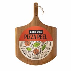 a wooden cutting board with an image of pizza peel on the front and back side