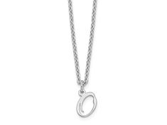 Rhodium over sterling silver polished finish letter "O" initial necklace with 18-inch long cable chain and lobster claw clasp. Pendant measures approximately 7/16"L x 3/8"W. O Necklace, O Initial, Letter O, Initial Necklace, Cable Chain, Random Things, Lobster Claw, Initials, Cable