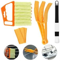 several different types of cleaning brushes and sponges