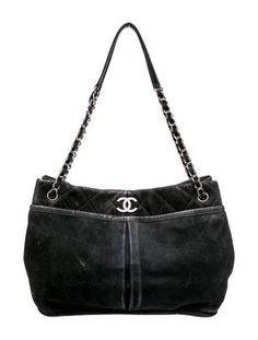 Chanel ToteFrom the Cruise 2011 Collection by Karl LagerfeldBlack SuedeInterlocking CC LogoSilver-Tone HardwareChain-Link Shoulder StrapDual Exterior PocketsLogo Jacquard Lining & Three Interior PocketsSnap Closure at TopProtective Feet at Base Big Bags For Women, Cute Shoulder Bags, Thrift Style, Vintage Chanel Bag, Bag Chanel, Chanel Tote, Chanel Shoulder Bag, Chanel Purse, Pretty Bags