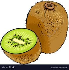 kiwi fruit cut in half and whole on the side, with one piece missing