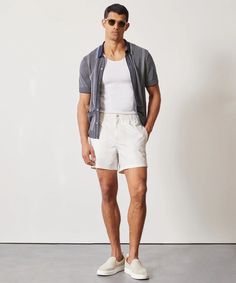 5" Cotton Beachcomber Short in Bisque Casual Shorts For Vacation, Casual Vacation Shorts, Vacation-style Casual Shorts, Casual Relaxed Fit Shorts For Poolside, Casual Vacation Shorts With Elastic Waistband, Sporty Linen Bottoms For Summer, Casual Poolside Shorts With Elastic Waistband, Casual Shorts For Poolside Warm Weather, Casual Shorts For Poolside Vacation