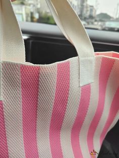 BirdinBag - Stripe-Contrast Tote: Stylish, Versatile Womens Bag for Casual Shoulder, Travel, and Beach Use Striped Travel Bags For Summer, Pink Canvas Beach Bag For Summer, Chic Striped Shoulder Bag For Summer, Casual Pink Canvas Bag For Summer, Summer Pink Canvas Beach Bag, Striped Travel Bags For Beach Season, Striped Rectangular Vacation Bag, Chic Striped Bags For Vacation, Pink Canvas Beach Bag