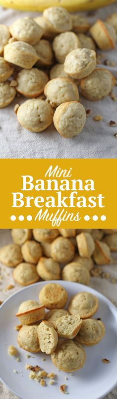 Mini Banana Breakfast Muffins. Super cute, quick and easy banana muffin recipe! These muffins are great for breakfast or as a snack and can be ready in no time. Grab the full recipe and link to your mini muffin tin by clicking through! | SeasonlyCreations.com | @SeasonlyBlog Easy Banana Muffin, Banana Breakfast Muffins, Kid Muffins, Banana Muffin Recipe Easy, Banana Muffins Easy, Banana Muffin, Diy Easy Recipes, Mini Bananas, Banana Muffin Recipe