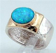 Hadar Designers Handmade 925 Silver 9k Gold Blue Opal Ring Silver And Gold Ring, Wide Silver Ring, Blue Opal Ring, Opal Ring Gold, Ringe Gold, Gold And Blue, Gold And Silver Rings, Unisex Ring, Blue Jewelry