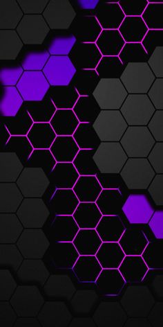 purple and black hexagonals are arranged in an abstract pattern