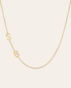 14k Gold Asymmetrical Multiple Initials Necklace | ZOE LEV Letter Necklace Initials, Initials Necklace, Wedding Initials, Floating Necklace, Initial Necklace Gold, Monogram Necklace, Gold Initial, Mom Necklace, Solid Gold Jewelry