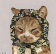 a painting of a cat wearing a scarf