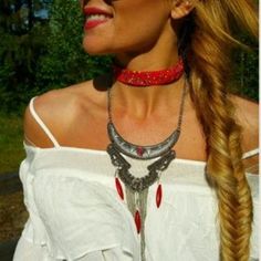 Boho Vibes Multi Layered Necklace With Red Pops Of Color. Grab It Pair With Any Outfit Or Your Favorite Bikini! Silver Tones Metal Hook And Chain Extention Red Beaded Choker Not Include But Also Available In My Closet Present Gift Bohemian Party Beach Vibes Vacation Tropical Cruise Getaway Popular Red Metal Necklaces For Party, Bohemian Metal Choker For Parties, Silver Bohemian Choker For Party, Red Bohemian Choker Necklace, Red Metal Choker For Party, Red Beaded Choker For Party, Adjustable Red Necklace For Festival, Red Bohemian Choker For Gift, Red Metal Choker Jewelry