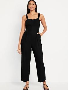 Fit & Flare Cami Jumpsuit | Old Navy Black Jumper Outfit, Black Romper Pants, Office Casual Outfit, Cami Jumpsuit, Feminine Blouses, Office Outfits Women, Womens Business Casual, Black Camis, Jumpsuit Black