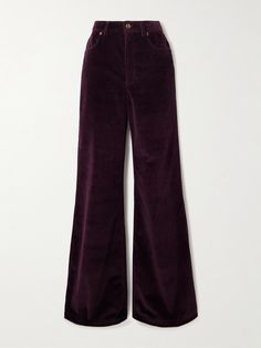 From fabric to fit, La DoubleJ's 'The Flare' pants recall popular '70s styles. Made from plush burgundy cotton-blend corduroy, they sit high on the waist and have straight legs that flute out at the cuffs. Wear yours with an embellished top or collared shirt. The Flare, Embellished Top, Flared Pants, Collared Shirt, Clothes Collection, 70s Fashion, Bergdorf Goodman, Colorful Fashion, Jeans Dress