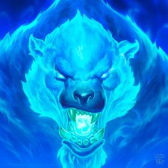 an ice monster with its mouth open and glowing in the dark blue light behind it