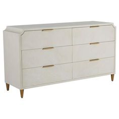 Scarlett French White Wood Starburst Pattern Gold Accent 6 Drawer Double Dresser Living Room Chest, Round Wood Side Table, Transitional Furniture, Linen Chest, 8 Drawer Dresser, Starburst Pattern, Parisian Apartment, Furnishings Design, Double Dresser