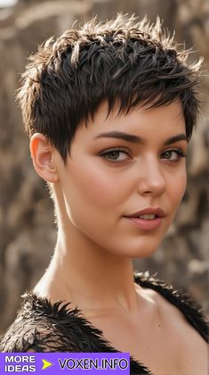 Beige Blonde Pixie, Short Spiky Haircuts For Fine Hair, Pixie Cropped Hair, Super Short Pixie Hair, Dark Hair Color Ideas For Short Hair, Short Choppy Haircuts For Fine Hair, Short Hair Cuts For Fine Hair, Extremely Short Pixie, Spiky Pixie Haircut Spikes