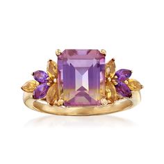 Find ROSS-SIMONS Ametrine Floral Ring With Citrines And Amethysts In 14kt Yellow Gold on Editorialist. Ross-Simons presents contemporary styles with a timeless appeal. Blending purple and yellow, this 2.50 carat ametrine ring embodies the vibrant spirit of spring. Flowers of.50 ct. tot. gem. wt. citrines and amethysts blossom from the sides of the emerald-cut gemstone. Each ametrine is unique and may vary. Set in 14kt yellow gold. Floral ametrine ring. Each Ross-Simons item arrives in a fine jewelry presentation box. Shop Ross-Simons jewelry risk-free as all items include a 30-day, 100% money-back guarantee.Stone InformationGem Type 1 - AmethystStone Cut 1 - Good-CutStone Color 1 - Violet-BlueStone Clarity 1 - Violet-BlueStone Shape 1 - Marquise-ShapeStone Creation Method 1 - NaturalStone Ametrine Jewelry, Ametrine Ring, Blue Aquamarine Ring, Emerald Earrings Drop, Amethyst Birthstone, Emerald Earrings Studs, Floral Ring, Amethyst Color, Purple And Yellow