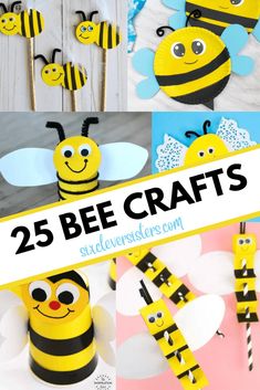 25 bee crafts for kids to make with paper straws and popsicle sticks that look like bees