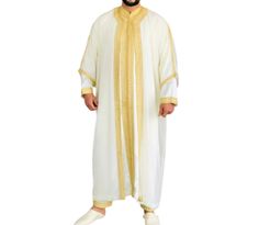 Moroccan jabador men , kaftan for men, Moroccan kaftan for wedding, Djellaba This Moroccan caftan for men is so elegant , it can be worn in special occasions or big events. this Moroccan garment comes with 3 pieces , the long kaftan , the pants, and the long coat.  the embroidery may vary depending on availability. Long Sleeve Thobe For Eid And Traditional Ceremonies, Ceremonial White Kaftan With Dabka, Ceremonial Dabka Thobe For Eid, Ceremonial White Dabka Kaftan, Festive White Thobe With Dabka Details, Festive White Thobe With Dabka, Ceremonial Long Sleeve Abaya For Eid, Long Sleeve Abaya For Ceremonial Eid, Long Sleeve Ceremonial Abaya For Eid