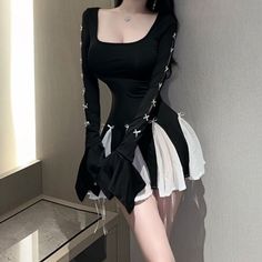 Details:    10% OFF     New Summer Deals Promo code:     sunifty.      Extra     15% OFF Any 2 Dresses, Code:     SUNIDRESS.     Free Shipping $60,     Free Exchange & Easy Returns.       The   steampunk white and black    short dress      features x criss cross detailing, tie knot, square neck, flowy and     high waisted. The b lack dress with white bow  fits every body type, waist & thighs slimming, making     your look thinner.     A classic dress     for paries, clubs, event, dances, parties, evenings, street style     and trip.    Material:     80% Cotton     Color:   Black     Size Details:    Design:Criss Cross, Long Sleeve, High Waisted, Flowy,     Mini and     Steampunk Style.     Weight: approx     0.2     kg     Machine     Wash     Cold. Spring Mini Dress For Cosplay, Edgy Long Sleeve Summer Dresses, Punk Style Long Sleeve Club Dress, Punk Long Sleeve Mini Dress For Night Out, Black Mini Dress For Summer Costume Party, Spring Gothic Club Mini Dress, Edgy Long Sleeve Mini Dress For Summer, Gothic Stretch Mini Dress For Summer, Emo Fitted Long Sleeve Dress