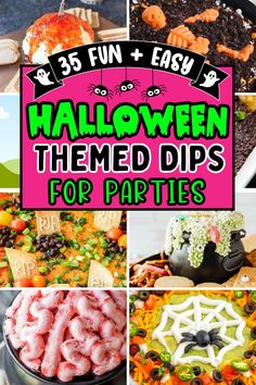 Easy Halloween dips for parties including spooky savory dip recipes for adults and sweet Halloween dessert dips for kids. They make easy Halloween appetizers, snacks, and treats for parties, potlucks, and movie nights. Cheap Potluck Ideas, Easy Halloween Side Dishes, Halloween Party Side Dishes, Halloween Dips For Parties, Graveyard Taco Dip, Creepy Appetizers, Halloween Dessert Dip, Simple Halloween Snacks