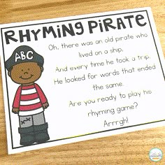 the rhying pirate poem is shown with an image of a boy in red and white