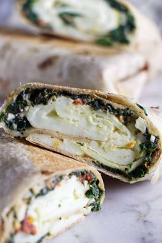 spinach and feta breakfast wraps with text overlay