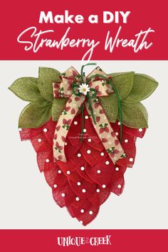 Make an Easy DIY Strawberry Wreath Strawberry Mesh Wreath, Strawberry Deco Mesh Wreath, Spring Wreaths Deco Mesh, Strawberry Wreath Ideas, Summer Deco Mesh Wreaths Diy, Summer Crafts For Adults Diy, Summer Wreath Ideas Diy, Wreaths With Signs, Summer Wreaths For Front Door Diy