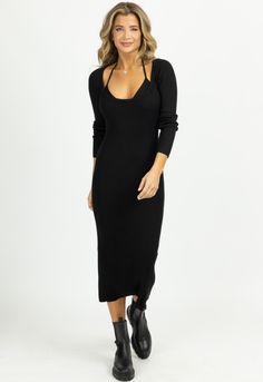 *SIGN UP FOR RESTOCK NOTIFICATIONS, ITEMS ARE RESTOCKED WHEN POSSIBLE BASED ON DEMAND* DESCRIPTION 80% Viscose, 20% Nylon Layered knit bra top, Long sleeve, Midi length, Ribbed, Form fitting, Sold together Naomie is wearing a size small Height | 5'8 Dress size | 2 Please note: All items purchased on sale are final sale. We recommend checking your cart for sale items to make note of non-returnable item Final S, Knit Bra, Long Sleeve Midi, Dress Set, Bra Top, Black Knit, Bra Tops, Set Dress, Midi Length